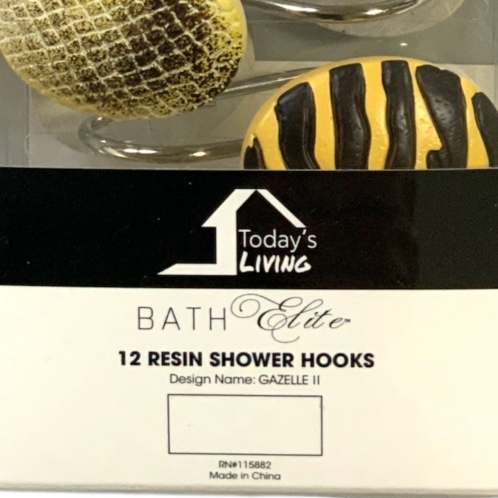 Animal Print Shower Hooks Set of 12 Resin Hooks Gazelle Leopard Multicol… - Picture 3 of 11